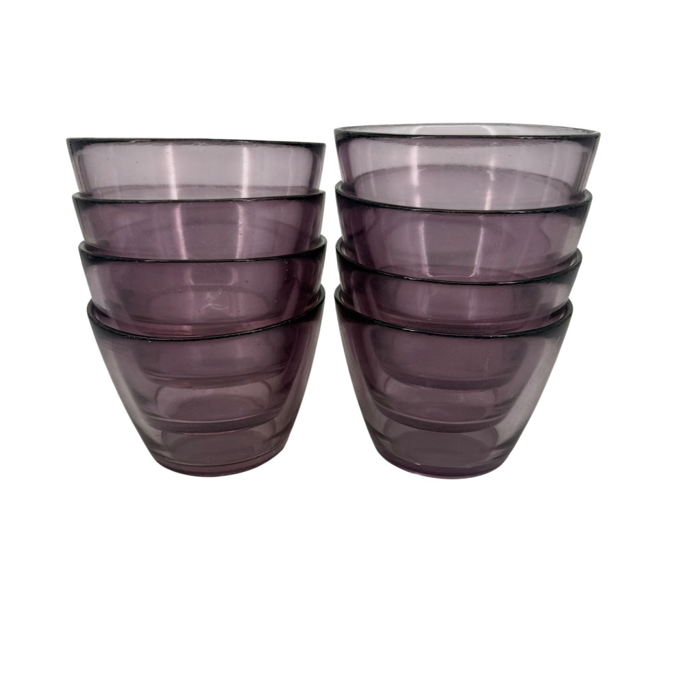 Set of 8 Amethyst Purple Glass Custard Cups Prep Bowls Dessert Dishes Plum Tint